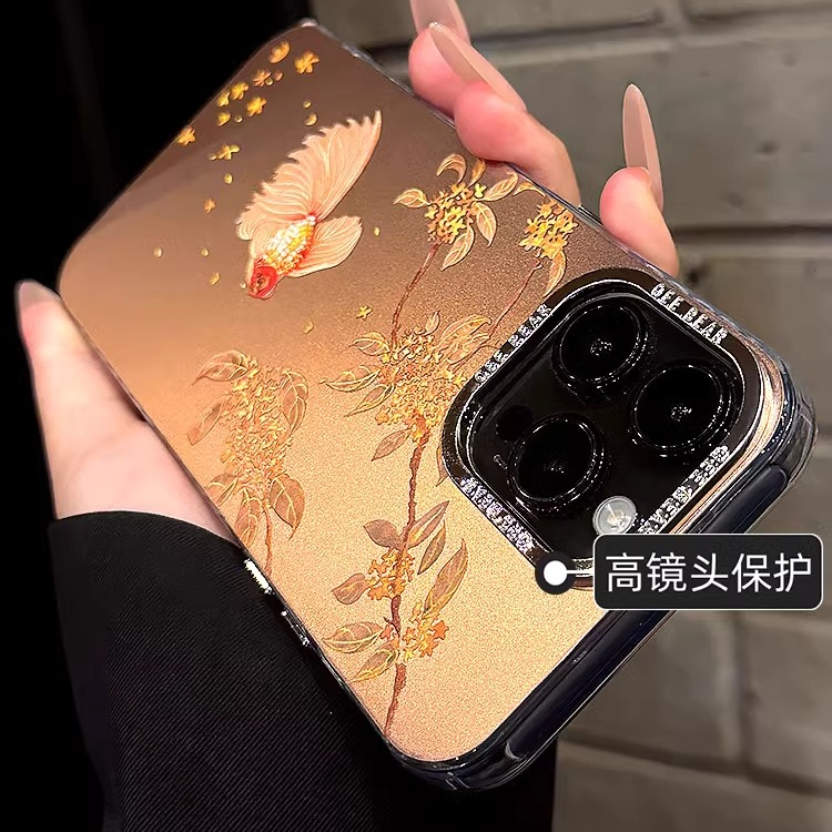 ins新中式国风落叶新年好运锦鲤适用iPhone15promax手机壳苹果14pro磨砂防指纹13防摔12全包不会撞壳16新款17 - 图0