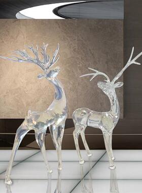 酒店售楼处透明树脂鹿雕塑摆件大型落地玄关楼道室内动物工艺品