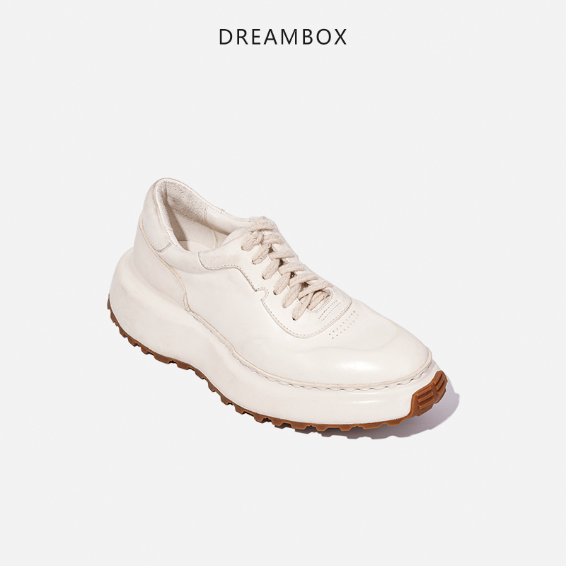 dreambox钧博小白鞋女vibram防滑耐磨松糕鞋厚底增高手工马皮单鞋-图3