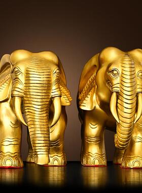 纯黄铜大象摆饰一对风水象吸水象装饰工艺礼品摆饰玄关家居客厅办