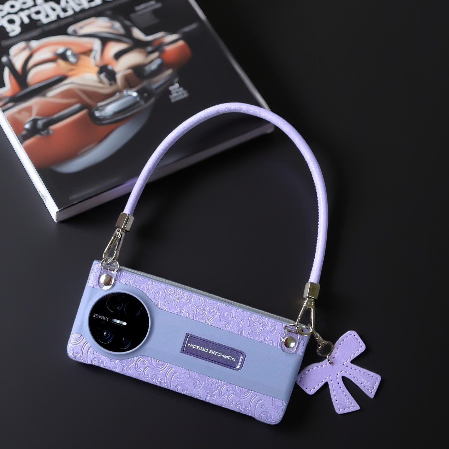 适用华为matex5手机壳挂绳x6典藏版时尚紫色荣耀MagicV5高级皮质vivoxfold5女三星zfold7可爱OPPOFindN5防摔 - 图3