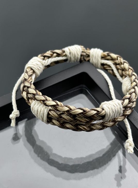 小众手链男士复古文艺手环简约日系手工编织皮革手绳男女