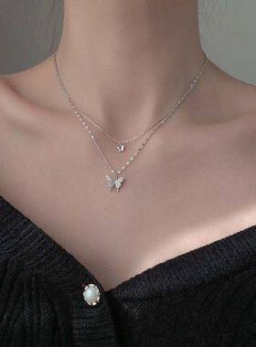 韩版闪钻蝴蝶双层锁骨链女款ins风小众气质项链gr