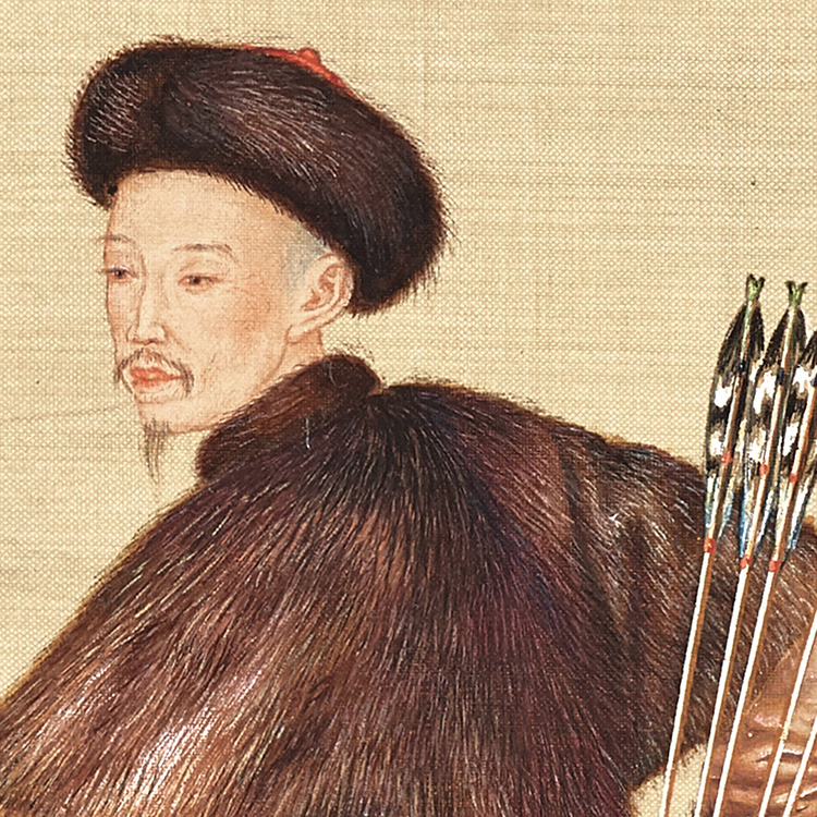 1:1清马晋 乾隆骑射图苏富比拍卖宫廷画真迹微喷复制品临摹装饰画 - 图0