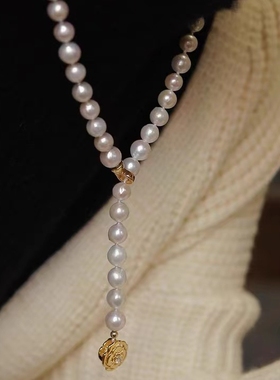恋恋山茶~ 随手搭配出的慵懒感7-8mm天然淡水珍珠毛衣链总长52cm