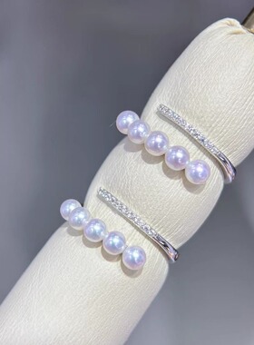小众设计感双排戒指~天然珍珠3-4mm极光正圆baby珠职场ol风范