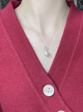 典雅四叶草～10-11mm超强光正圆18k金吊坠送银链邻家珍珠少女礼物