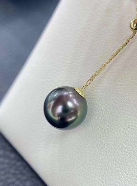 职场Y字链~天然海水大溪地黑珍珠9-10mm正圆极强光18K金肖邦链