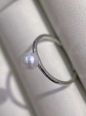 mini珍珠戒指～5-6mm淡水akoya近正圆强光微瑕s925银可调节