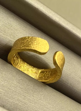 古法纸醉金迷戒指手工錾刻开口锤纹戒子国潮饰品女小众复古高级感