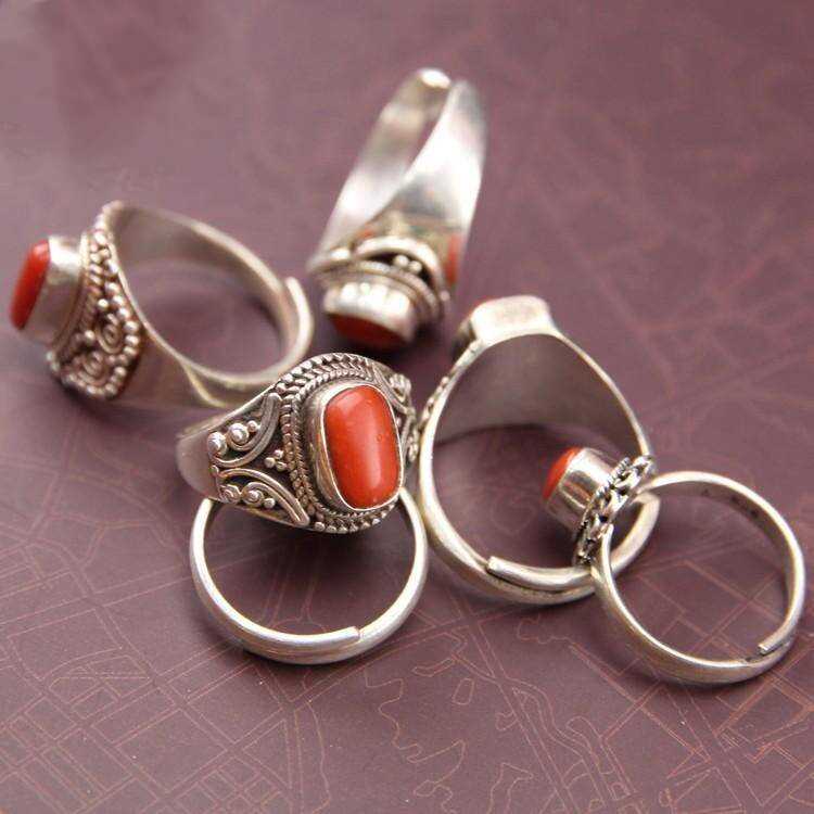 Inlaid open men's and women's rings Tibetan style retro