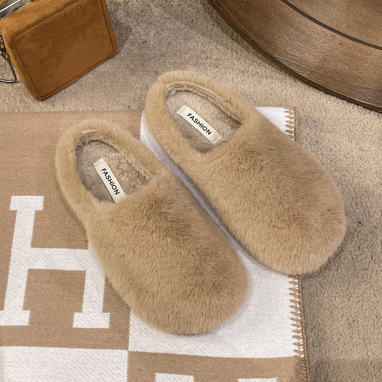 爆款包头毛毛拖鞋办公室懒人一脚蹬半拖毛毛鞋女新款外穿平底棉拖,淘宝优惠券,粉丝福利购,淘宝优惠卷