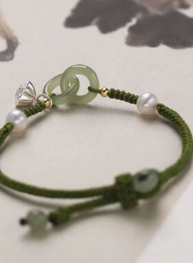 环环相扣手链仿平安扣手工编织简约温柔系可调节手绳好运寓意红绳