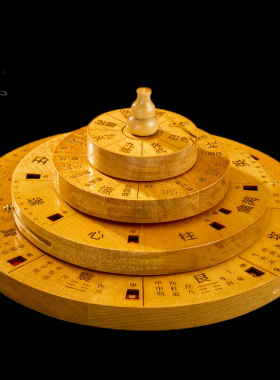 桃木雕刻奇门罗盘中式罗经仪摆件