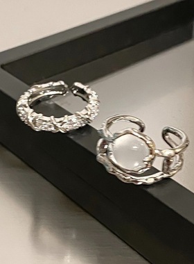 两件套月光石戒指女镶水钻开口戒