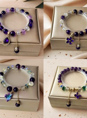 韩版薰衣草紫串珠手链女款