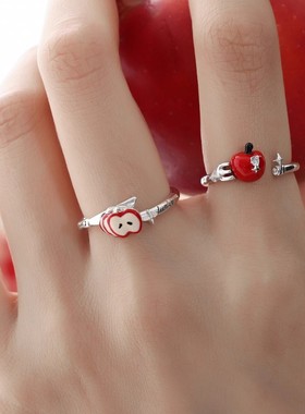 甜美可爱红戒指时尚小众个性