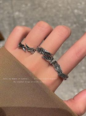 暗黑百搭恶魔与天使戒指复古情侣