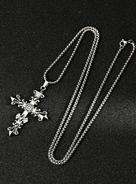 新款十字花男士吊坠项链