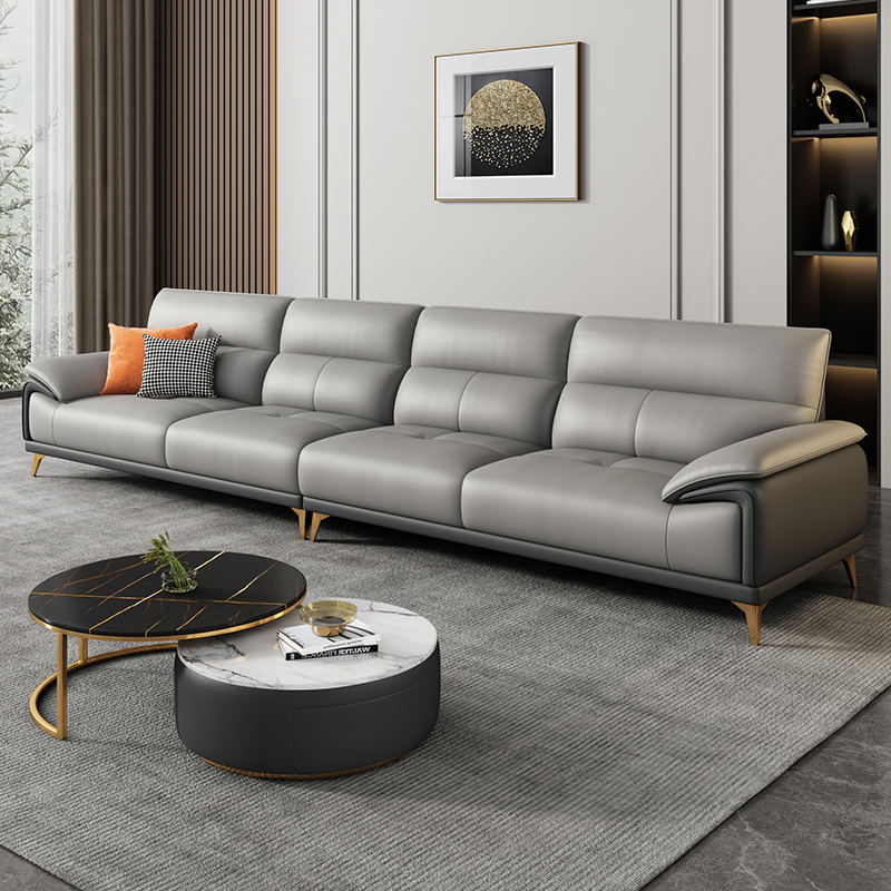 进口客厅简约轻奢现代直排真皮沙发 途帛皮艺沙发