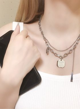 原创设计金属风双层项链kvk同款不锈钢小众颈链嘻哈新款钛钢项链