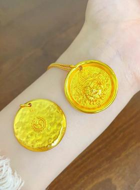 古法传承金包银黄财神吊坠女招财纳福八宝圆牌项链时尚男挂坠礼物