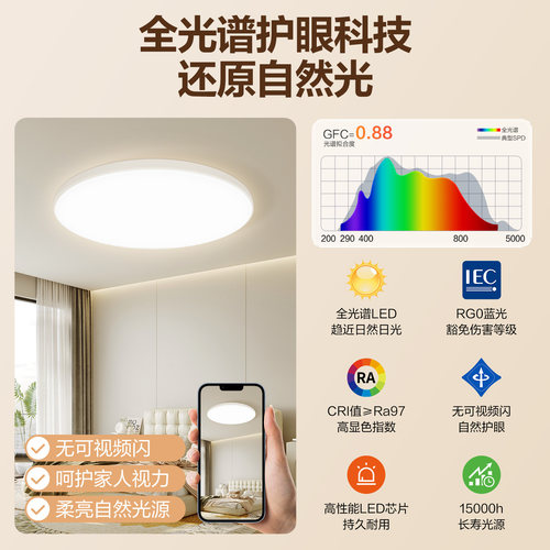 公牛卧室灯主卧2026新款超薄led吸顶灯卧室奶油风灯具房间灯护眼 - 图2