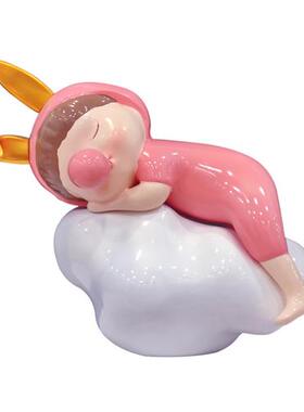 卡通云朵吹泡泡兔耳女孩摆件可爱云朵小孩玻璃钢人物雕塑酒店装饰