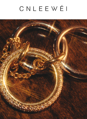 CNLEEWEI26早春原创轻奢复古金色多种戴法链条流苏锆石三环戒指