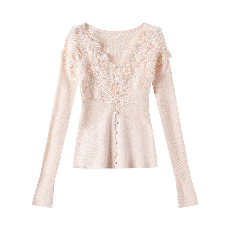 奥芝国粉色羽毛绵羊毛针织衫打底衫女秋冬新款蕾丝高级感内搭上衣,淘宝优惠券,粉丝福利购,淘宝优惠卷