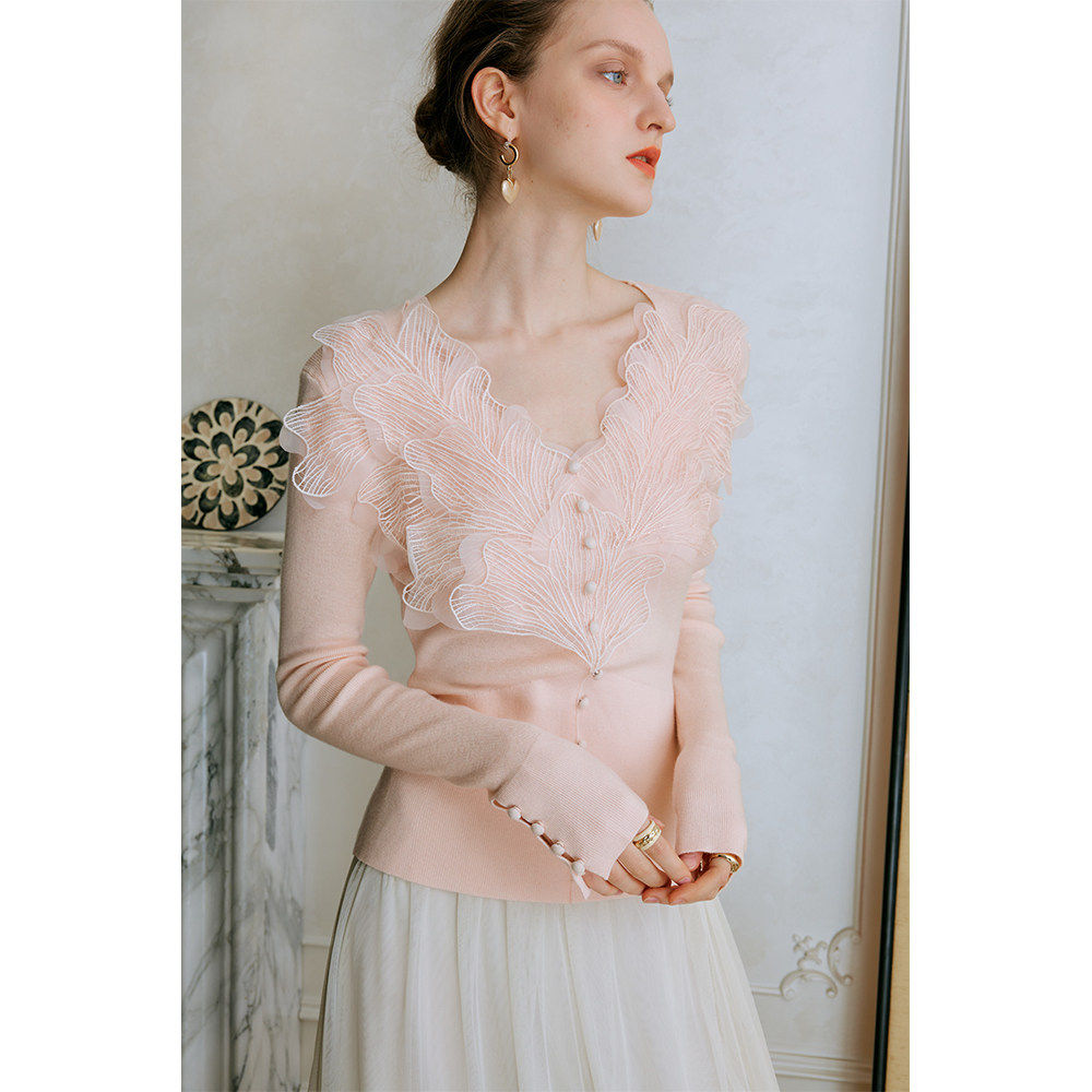 奥芝国粉色羽毛绵羊毛针织衫打底衫女秋冬新款蕾丝高级感内搭上衣,淘宝优惠券,粉丝福利购,淘宝优惠卷