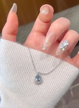 蓝眼泪999纯银项链女轻奢锁骨链