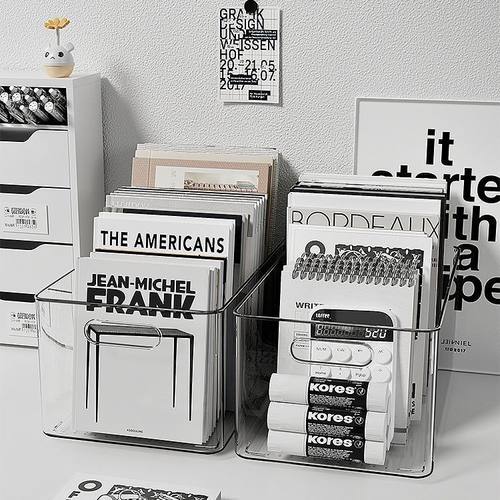 亚克力桌面收纳盒透明宿舍书桌文具书本置物架整理箱办公室文件筐 - 图3