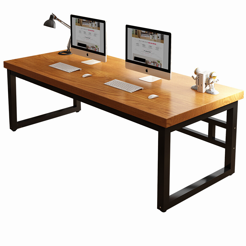 实木电脑桌台式家用铁艺双人书桌卧室写字长条办公桌子电竞工作台 - 图0