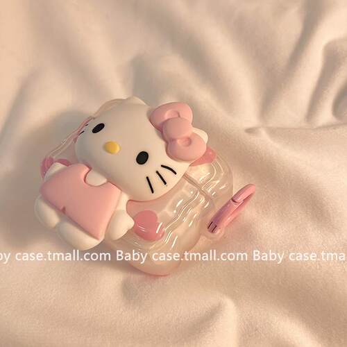 可爱卡通立体Kitty猫适用airpods保护套2代苹果无线蓝牙通用1/2代硅胶pro耳机套airpods pro盒带挂环全包软壳 - 图1