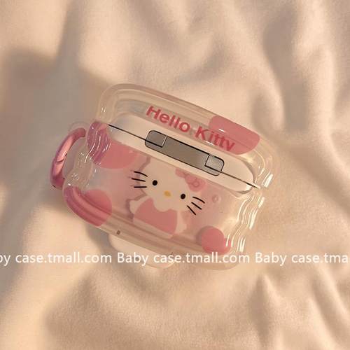 可爱卡通立体Kitty猫适用airpods保护套2代苹果无线蓝牙通用1/2代硅胶pro耳机套airpods pro盒带挂环全包软壳 - 图3