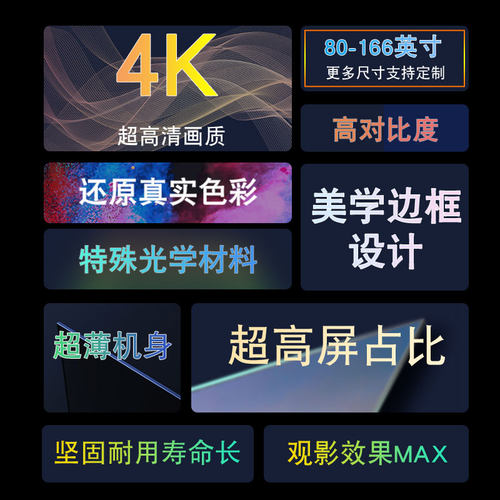 【博视银屏】黑晶4K抗光幕布家用投影仪超窄边画框幕投影幕布免费安装100英寸120英寸150英寸极米坚果爱普生 - 图0