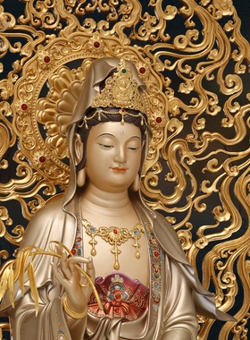 西方三圣佛像阿弥陀佛雕像大势至菩萨铜像观音摆件京铜台湾紫铜金