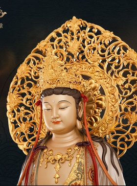 东来紫铜西方三圣像摆件阿弥陀像观音大势至精工彩绘家居京铜摆件