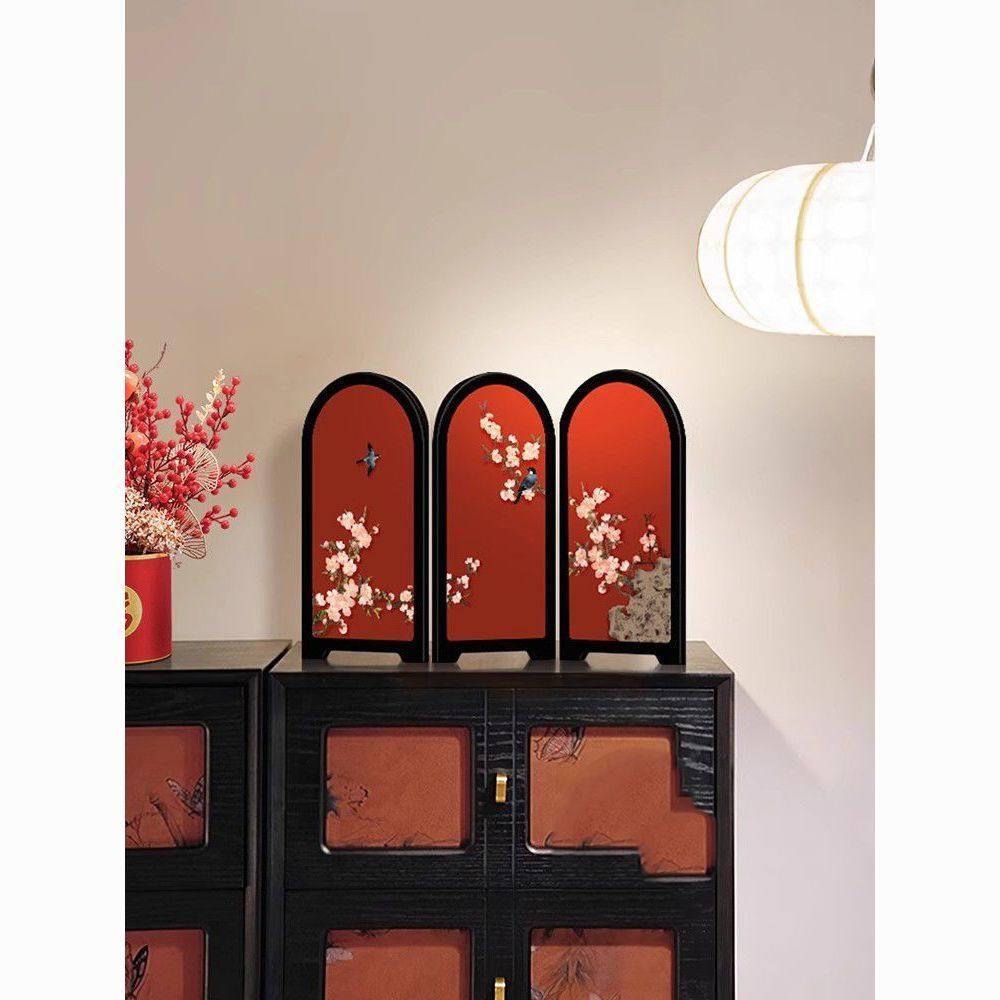 喜上眉梢小屏风红色桌面摆件新中式客厅玄关高级感小众家居装饰品,淘宝优惠券,粉丝福利购,淘宝优惠卷