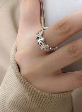 CRIVLAQ风姜饼人925纯银戒指ins学生男女搭配漫画风ins风冷淡指环