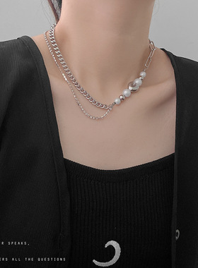 ins日韩风立体桃心反光珍珠项链