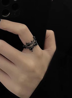 CRIVLA小众设计感荆棘熔岩暗黑天使戒指女ins嘻哈可调节开口指环