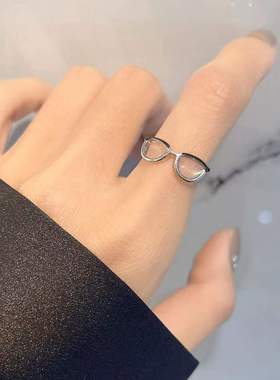 CRIVLA迷你眼镜戒指戒指男女设计小众时尚个性高级感开口百搭指环