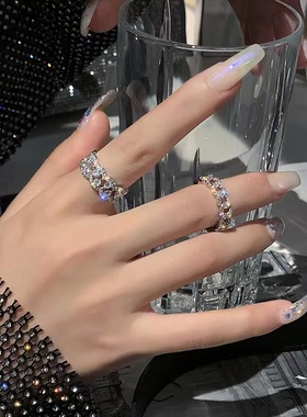 CRIVLA开口闪钻食指戒指女时尚个性小众设计高级感轻奢网红戒指环