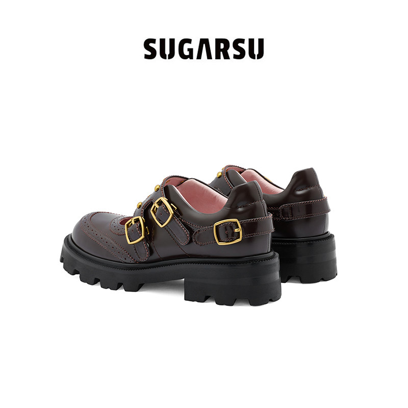 SUGARSU 酥履26年春季新款多扣带牛皮厚底玛丽珍复古镂空孟克女鞋,淘宝优惠券,粉丝福利购,淘宝优惠卷