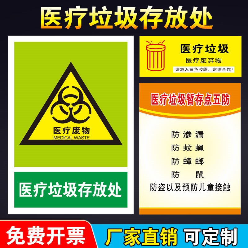 暂存处六防流程图处置步骤医院诊所垃圾分类管理标签贴纸标识贴医疗废物暂存点暂存间警示牌禁止吸烟饮食提示 - 图2