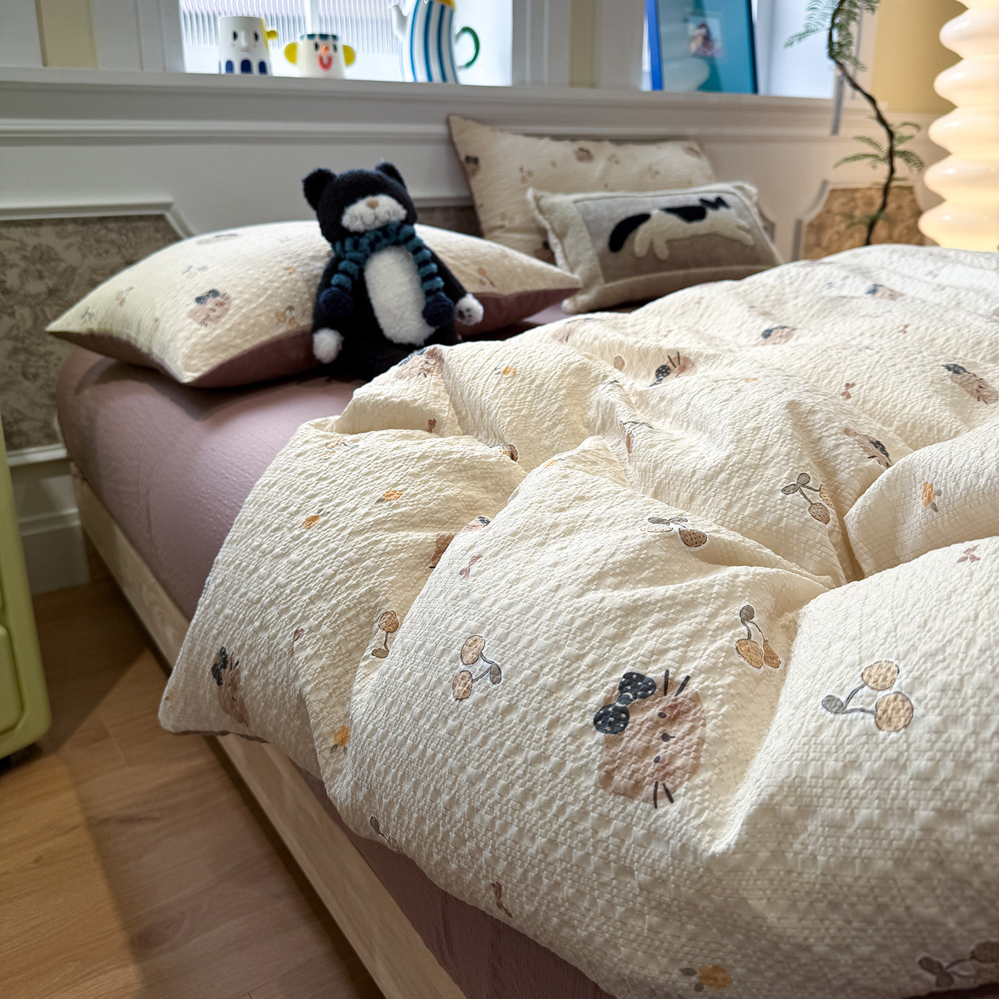 A类床品四件套纯棉全棉四季被罩床单被套床上学生宿舍三件套床笠4