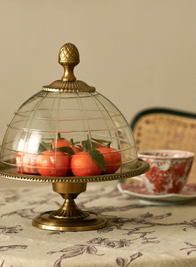 黄铜托盘餐厅蛋糕架玻璃罩点心盘