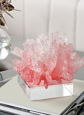 家居艺术品透明树脂蓝色珊瑚摆件